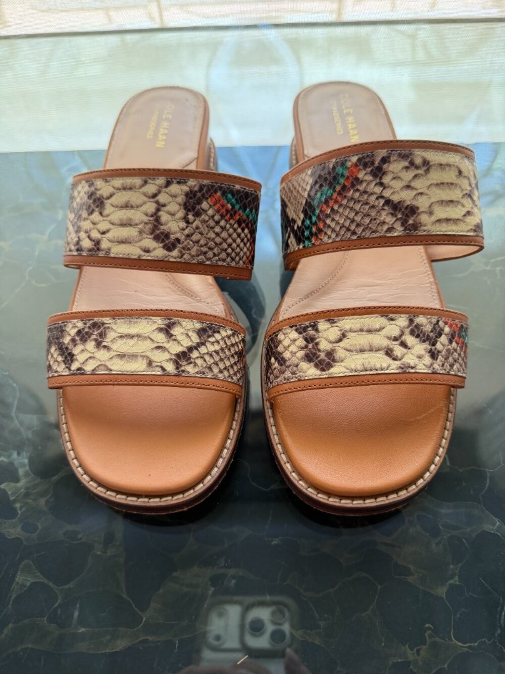 Cole Haan Grand Series, Wesley Leather Snake Print Demi Wedge, Sandals